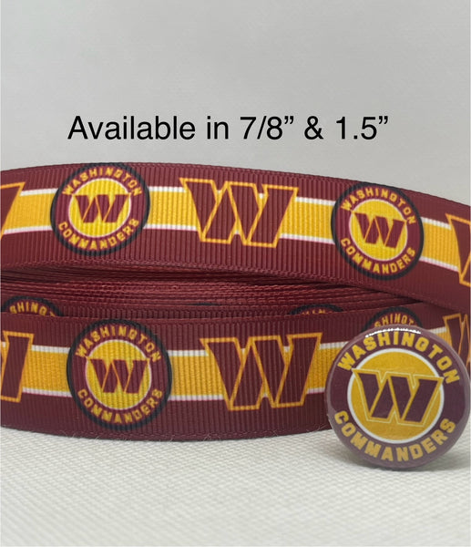 WASHINGTON COMMANDERS inspired grosgrain ribbon and/or coordinating 1" flatbacks. Perfect for hair bows and many other crafts.