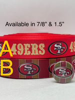 SAN FRANCISCO 49ERS inspired grosgrain ribbon and/or coordinating 1" flatbacks.  Perfect for bow making and many other crafts.