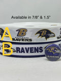 Baltimore Ravens inspired grosgrain ribbon and/or coordinating 1" flatbacks.  Perfect for bow making and many other crafts.