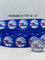 PHILADELPHIA 76ERS inspired grosgrain ribbon and/or coordinating 1" flatbacks.  Perfect for bow making and many other crafts.