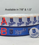 KANSAS CITY ROYALS inspired grosgrain ribbon and/or coordinating 1" flatbacks. Perfect for bow making and many other crafts.