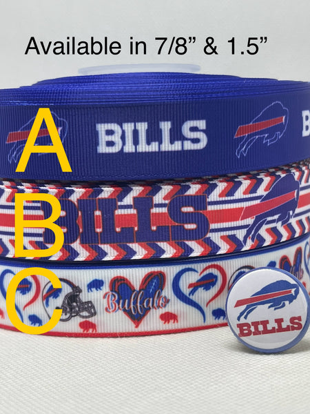 Buffalo Bills inspired grosgrain ribbon and/or coordinating 1" flatbacks.  Perfect for bow making and many other crafts.