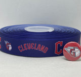 Cleveland Guardians inspired 7/8" grosgrain ribbon and/or coordinating 1" flatbacks. Perfect for bow making and many other crafts.