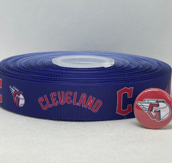 Cleveland Guardians inspired 7/8" grosgrain ribbon and/or coordinating 1" flatbacks. Perfect for bow making and many other crafts.