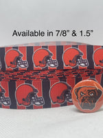 Cleveland Browns inspired 7/8" & 1.5" grosgrain ribbon and/or coordinating 1" flatbacks. Perfect for bow making and many other crafts.