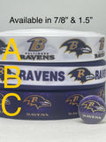 Baltimore Ravens inspired grosgrain ribbon and/or coordinating 1" flatbacks.  Perfect for bow making and many other crafts.