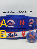 NEW YORK METS inspired grosgrain ribbon and/or coordinating 1" flatbacks. Perfect for bow making and many other crafts.