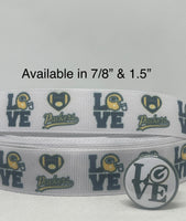 Green Bay Packers inspired grosgrain ribbon and/or coordinating 1" flatbacks.  Perfect for bow making and many other crafts.