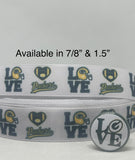 Green Bay Packers inspired grosgrain ribbon and/or coordinating 1" flatbacks.  Perfect for bow making and many other crafts.