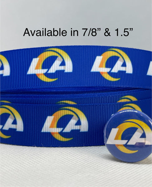 Los Angeles Rams inspired grosgrain ribbon and/or coordinating 1" flatbacks.  Perfect for bow making and many other crafts.