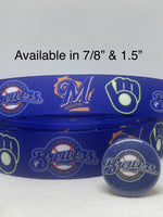 MILWAUKEE BREWERS inspired grosgrain ribbon and/or coordinating 1" flatbacks. Perfect for bow making and many other crafts.