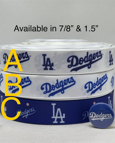 LOS ANGELES DODGERS inspired grosgrain ribbon and/or coordinating 1" flatbacks. Perfect for bow making and many other crafts.