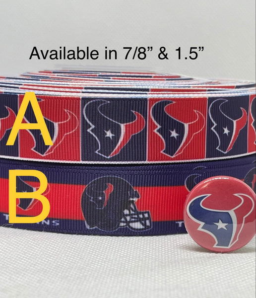 Houston Texans inspired grosgrain ribbon and/or coordinating 1" flatbacks.  Perfect for bow making and many other crafts.