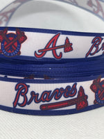 ATLANTA BRAVES inspired grosgrain ribbon and/or coordinating 1" flatbacks. Perfect for many different crafts.