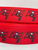 Tampa Bay Buccaneers inspired grosgrain ribbon and/or coordinating 1" flatbacks.  Perfect for bow making and many other crafts.