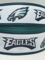 PHILADELPHIA EAGLES inspired grosgrain ribbon and/or coordinating 1" flatbacks.  Perfect for bow making and many other crafts.