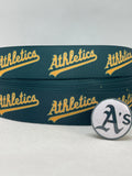 OAKLAND A'S inspired grosgrain ribbon and/or coordinating 1" flatbacks. Perfect for hair bows and many other cratfs.