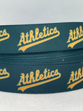 OAKLAND A'S inspired grosgrain ribbon and/or coordinating 1" flatbacks. Perfect for hair bows and many other cratfs.