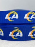Los Angeles Rams inspired grosgrain ribbon and/or coordinating 1" flatbacks.  Perfect for bow making and many other crafts.
