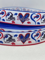 Buffalo Bills inspired grosgrain ribbon and/or coordinating 1" flatbacks.  Perfect for bow making and many other crafts.