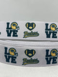 Green Bay Packers inspired grosgrain ribbon and/or coordinating 1" flatbacks.  Perfect for bow making and many other crafts.