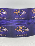 Baltimore Ravens inspired grosgrain ribbon and/or coordinating 1" flatbacks.  Perfect for bow making and many other crafts.