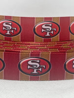 SAN FRANCISCO 49ERS inspired grosgrain ribbon and/or coordinating 1" flatbacks.  Perfect for bow making and many other crafts.