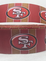 SAN FRANCISCO 49ERS inspired grosgrain ribbon and/or coordinating 1" flatbacks.  Perfect for bow making and many other crafts.