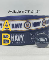 UNITED STATES NAVY inspired grosgrain ribbon and/or coordinating 1" flatbacks.  Perfect for bow making and many other crafts.