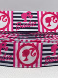 BARBIE inspired 7/8" grosgrain ribbon and/or coordinating 1" flatbacks. Perfect for bow making and many other crafts.