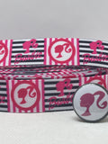 BARBIE inspired 7/8" grosgrain ribbon and/or coordinating 1" flatbacks. Perfect for bow making and many other crafts.