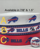 Buffalo Bills inspired grosgrain ribbon and/or coordinating 1" flatbacks.  Perfect for bow making and many other crafts.