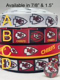 Kansas City Chiefs inspired 7/8" & 1.5" grosgrain ribbon and/or coordinating 1" flatbacks.  Perfect for bow making and many other crafts.