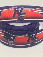 New England Patriots inspired grosgrain ribbon and/or coordinating 1" flatbacks. Perfect for bow making and many other crafts.