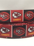 Kansas City Chiefs inspired 7/8" & 1.5" grosgrain ribbon and/or coordinating 1" flatbacks.  Perfect for bow making and many other crafts.