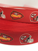 Kansas City Chiefs inspired 7/8" & 1.5" grosgrain ribbon and/or coordinating 1" flatbacks.  Perfect for bow making and many other crafts.