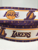 LOS ANGELES LAKERS inspired grosgrain ribbon and/or coordinating 1" flatbacks. Perfect for bow making and many other crafts.