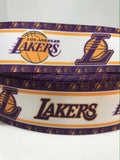 LOS ANGELES LAKERS inspired grosgrain ribbon and/or coordinating 1" flatbacks. Perfect for bow making and many other crafts.