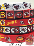 Kansas City Chiefs inspired 7/8" & 1.5" grosgrain ribbon and/or coordinating 1" flatbacks.  Perfect for bow making and many other crafts.