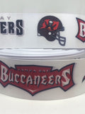 Tampa Bay Buccaneers inspired grosgrain ribbon and/or coordinating 1" flatbacks.  Perfect for bow making and many other crafts.