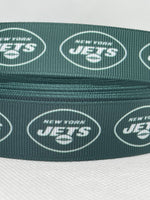 New York Jets inspired grosgrain ribbon and/or coordinating 1" flatbacks.  Perfect for bow making and many other crafts.