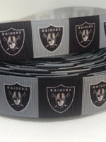 LAS VEGAS RAIDERS inspired 7/8" & 1.5" grosgrain ribbon and/or coordinating 1" flatbacks. Perfect for bow making and many other crafts.