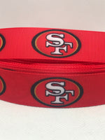 SAN FRANCISCO 49ERS inspired grosgrain ribbon and/or coordinating 1" flatbacks.  Perfect for bow making and many other crafts.