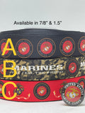 MARINES inspired grosgrain ribbon and/or coordinating 1" flatbacks. Perfect for bow making and many other crafts.