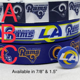 Los Angeles Rams inspired grosgrain ribbon and/or coordinating 1" flatbacks.  Perfect for bow making and many other crafts.