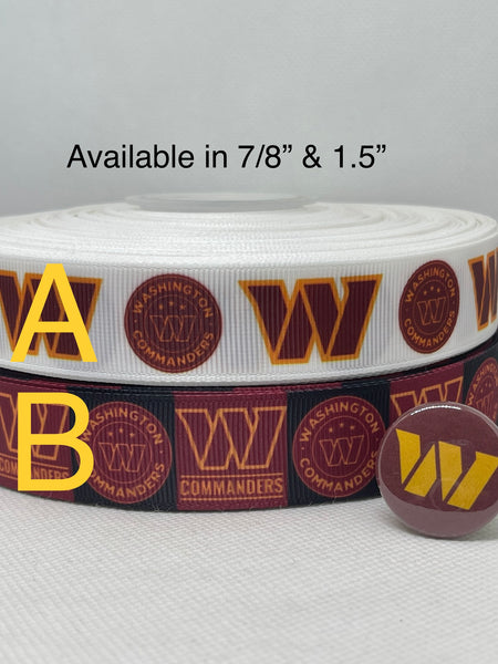 WASHINGTON COMMANDERS inspired grosgrain ribbon and/or coordinating 1" flatbacks. Perfect for hair bows and many other crafts.