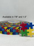 AUTISM AWARENESS inspired grosgrain ribbon and/or coordinating 1.5" planar resins. Perfect for hair bows and many other cratfs.