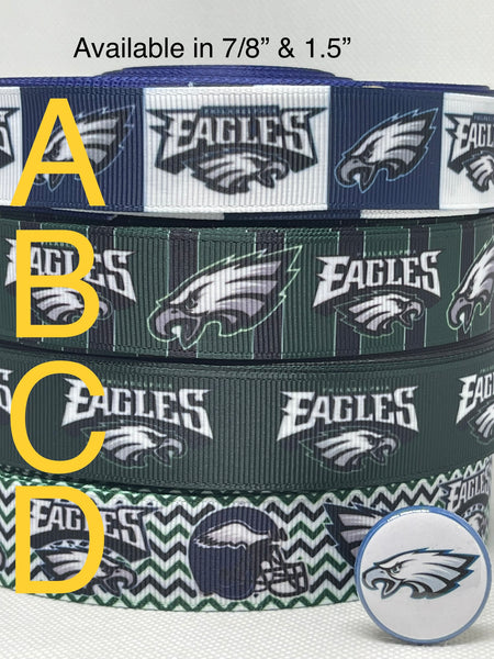 Philadelphia Eagles inspired grosgrain ribbon and/or coordinating 1" flatbacks.  Perfect for bow making amd many other crafts.