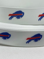 Buffalo Bills inspired grosgrain ribbon and/or coordinating 1" flatbacks.  Perfect for bow making and many other crafts.