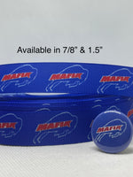 Buffalo Bills inspired grosgrain ribbon and/or coordinating 1" flatbacks.  Perfect for bow making and many other crafts.